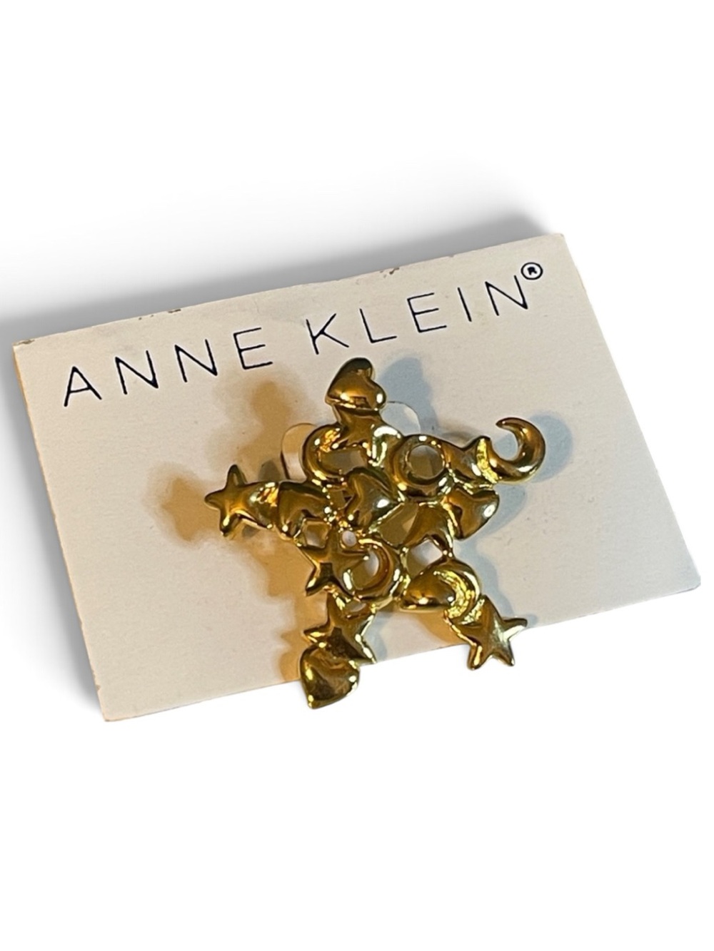 Vintage Anne Klein Celestial (Heart, Moon, & Star) Gold-Tone Brooch